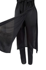 1970s Clobber by Jeff Banks Black Jersey Bare Back Halter Cut Skirted Jumpsuit