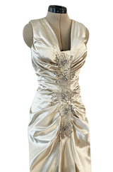 Dreamy Fall 2007 Christian Dior by John Galliano Champagne Silk Dress w Crystal Beading Detail