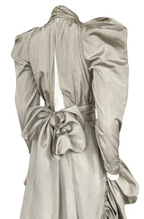 Runway 1981 Christian Dior by Marc Bohan Grey Silk Taffeta Ruffle Dress