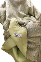 1960s Malcolm Starr Green & Gold Metallic Brocade Maxi Dress