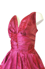 Extraordinary 1940s Dusky Pink Silk Draped Skirts Halter Dress w Crinoline