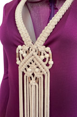 1972 Bob Mackie Ray Aghayan Purple Jersey Dress w Macrame