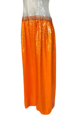Early 1980s Andre Laug Alta Moda Numbered Couture Grey & Orange Sequin Dress