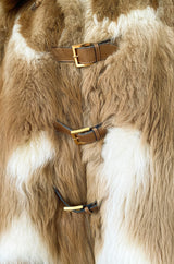 1970s Gucci Two Toned Sheepskin & Suede Coat w Front Leather Buckles