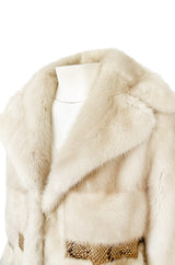 Rare 1960s Christian Dior Pale Ivory Mink Coat w Python Snake Insets