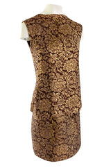 Extraordinary 1968 Christian Dior Documented Gold Metallic Silk Brocade Three Piece Dress Set