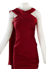Early 2000s Dior Christian Dior by John Galliano Deep Red Satin Finish Bias Cut Dress w Extended Panel