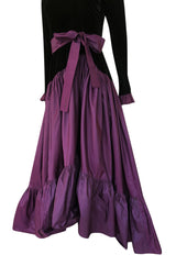 Documented 1980 Yves Saint Laurent Purple Silk Taffeta Ruffle Dress