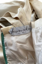 1980s Jacqueline De Ribes Ivory Silk Satin Dress w Amazing Sleeves