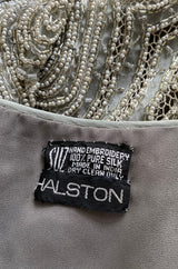 Documented 1981 Halston Silver Beaded & Pearl Grey Silk Net Couture Jacket