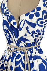 Prettiest 2000s Marni by Consuelo Castiglioni Vivid Blue & White Floral Print Dress