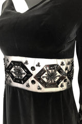 1967 Jacques Heim Couture Bead & Transparent Panel Velvet Dress