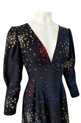 Incredible 1970s Pauline Trigere Hand Painted & Sequin Detailed Dress