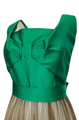 c.1954 Jeanne Lanvin Castillo Haute Couture Emerald & Gold Organza Dress