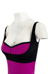 Bespoke 2012 Narciso Rodriguez Couture Graphic Pink & Black Silk Dress w Trained Back