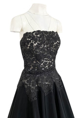 Rare c.1947 Nina Ricci Early Haute Couture Strapless Black Lace & Silk Taffeta Dress