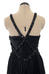 Incredible Spring 2003 Valentino Runway Black Silk Chiffon Dress w Black Beaded Detailing