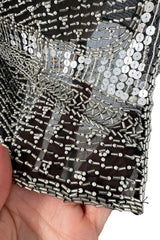 Sparkly Spring 1981 Halston Silver Sequin & Beaded Black Silk Chiffon Jacket