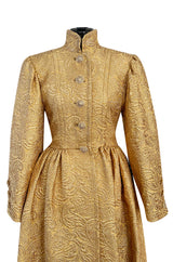 Extraordinary Fall 1991 Yves Saint Laurent Well Documented Gold Brocade Coat W Jewel Buttons