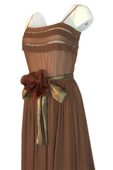 Spring 1978 Unlabeled Christian Dior Haute Couture Silk Dress w Floral Belt