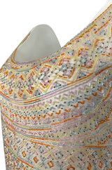 Spring 1981 Halston Couture Runway Hand Beaded Pastel Color Dress