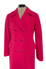 Gorgeous 1970s Unlabeled Top Stitched Knit Jersey Coat in a Bright Joyful Raspberry Coral Colour