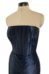 Spring 1999 Oscar de la Renta Strapless Silk Taffeta Dress w Elaborate Back Skirt
