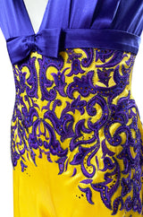 c.2006 Balestra Roma Haute Couture Purple & Yellow Embellished Silk Jumpsuit
