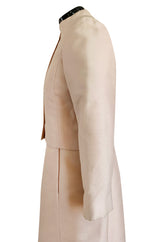 Late 1960s Malcolm Starr Butterfly Embroidered Collar Pale Pink Silk Shift Dress & Jacket Set