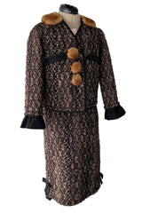 Fall 2010 Louis Vuitton by Marc Jacobs Tweed & Silk Dress w Matching Mink Trimmed Jacket