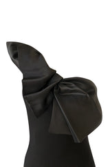 Stunning 1990s Jacques Fath Bow Detailed One Shoulder Bias Cut Dress