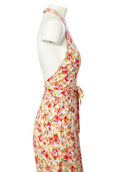 1970s Diane Von Furstenberg Backless Floral Jumpsuit w Extra Wide Legs