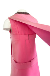 Documented 1969 Pierre Cardin Couture Pink Silk Crepe Diamond Beaded Dress w Overlay