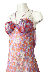c2003 Alexander McQueen Silk Chiffon Cherry Print Backless Dress