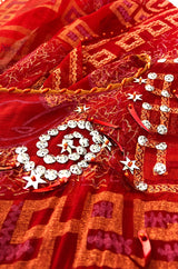 Fall 1979 Zandra Rhodes Book Piece 'Chinese Squares' Printed Red Silk Chiffon Dress