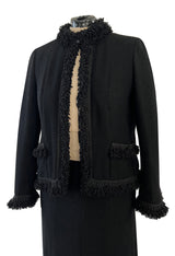 Cruise 2003 Chanel by Karl Lagerfeld Black Boucle Suit w Loop Wool Edging