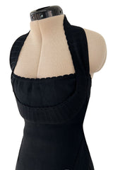 Documented Spring 1992 Azzedine Alaia Black Knit Mini Dress w Curving Halter Neckline