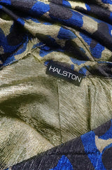 Fall 1979 Incredible Halston Gold & Blue Metallic Silk Dress