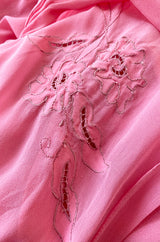 1930s Pink Silk Hand Applique Detailed Boudoir Negligee Lingerie Dress