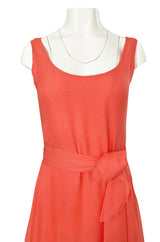 Prettiest 1970s George Stavropoulos Coral Silk Chiffon Dress Capelet & Sash
