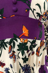 1960s Unlabeled 'Gucci' Floral & Fauna Print Rayon Jersey Dress