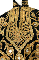 1960s Hand Applied Gold Cord & Mirrors on Black Velvet Tunic Top