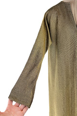 Fantastic 1970s Halston Metallic Gold Lame Lurex Full Length Caftan Dress w Notched Neckline