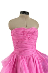 Stunning 2018 Ermanno Scervino Strapless Vibrant Pink Chiffon Dress w Bustle Skirting