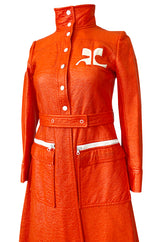 Iconic 1960s Andres Courreges Bright Orange  & White Vinyl Coat or Dress