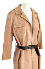 Fall 2003 Prada Runway Documented Ostrich Textured Suede Leather Coat w Belt