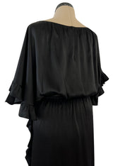 Perfect 1980s Galanos Easy to Wear Little Black Silk Dress w Cape Cut Sleeves