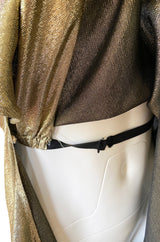 Important 1976 Halston Couture One Shoulder Gold Metallic Lame Sarong Dress