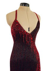 Cosmo Cover Documented Fall 1983 Bob Mackie Couture Red Glass Beaded & Silk Chiffon Halter Back Dress