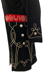 1920s or 1930s Incredible Black Velvet, Cord & Silver Metal Disc Guard Coat